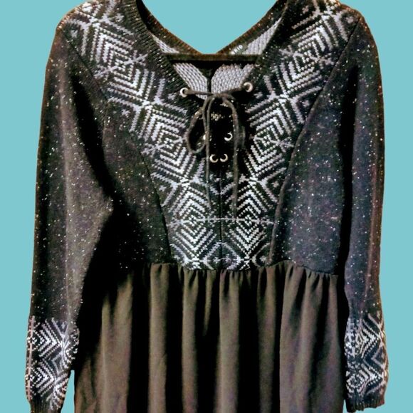 TORRID New Plus Size Black Lace-Up Chiffon Peplum Sweater 1X - Picture 7 of 14